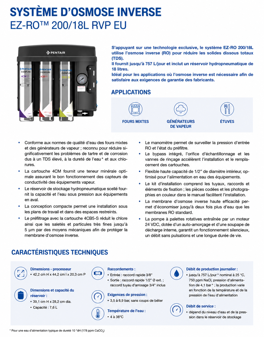 Osmoseur Pro Pentair Everpure EZ-RO BL 200 18L RVP EU Café